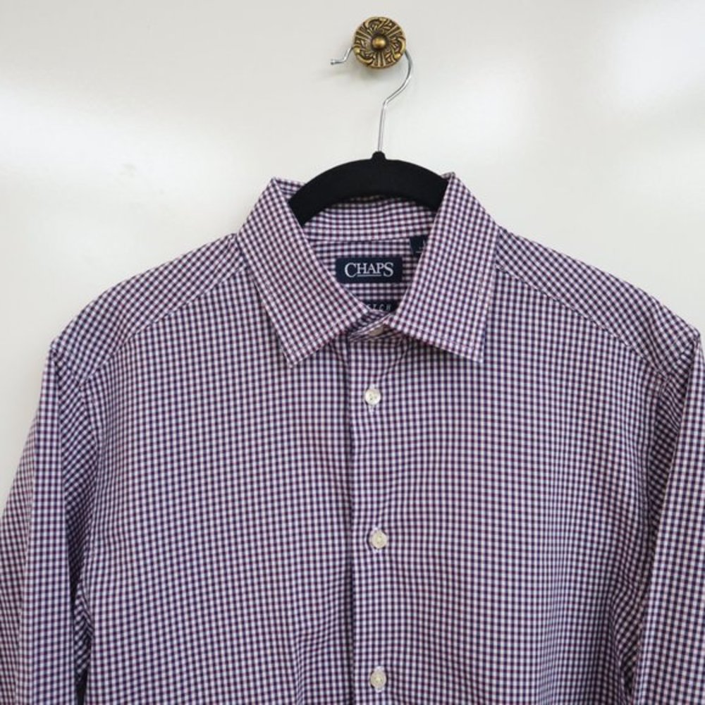 CHAPS Multi-Colored Checked Dress Shirt Size Large (14/16)